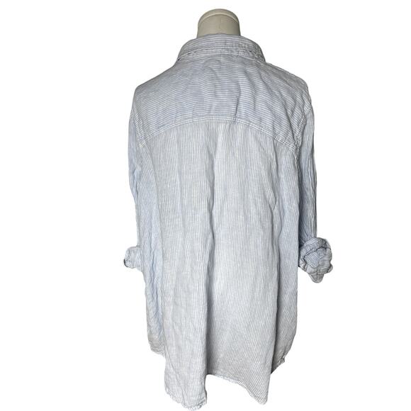 Sigrid Olsen 2X Linen Button Down Blue White Stripe Repair Butterfly Embroidery - Picture 2 of 9
